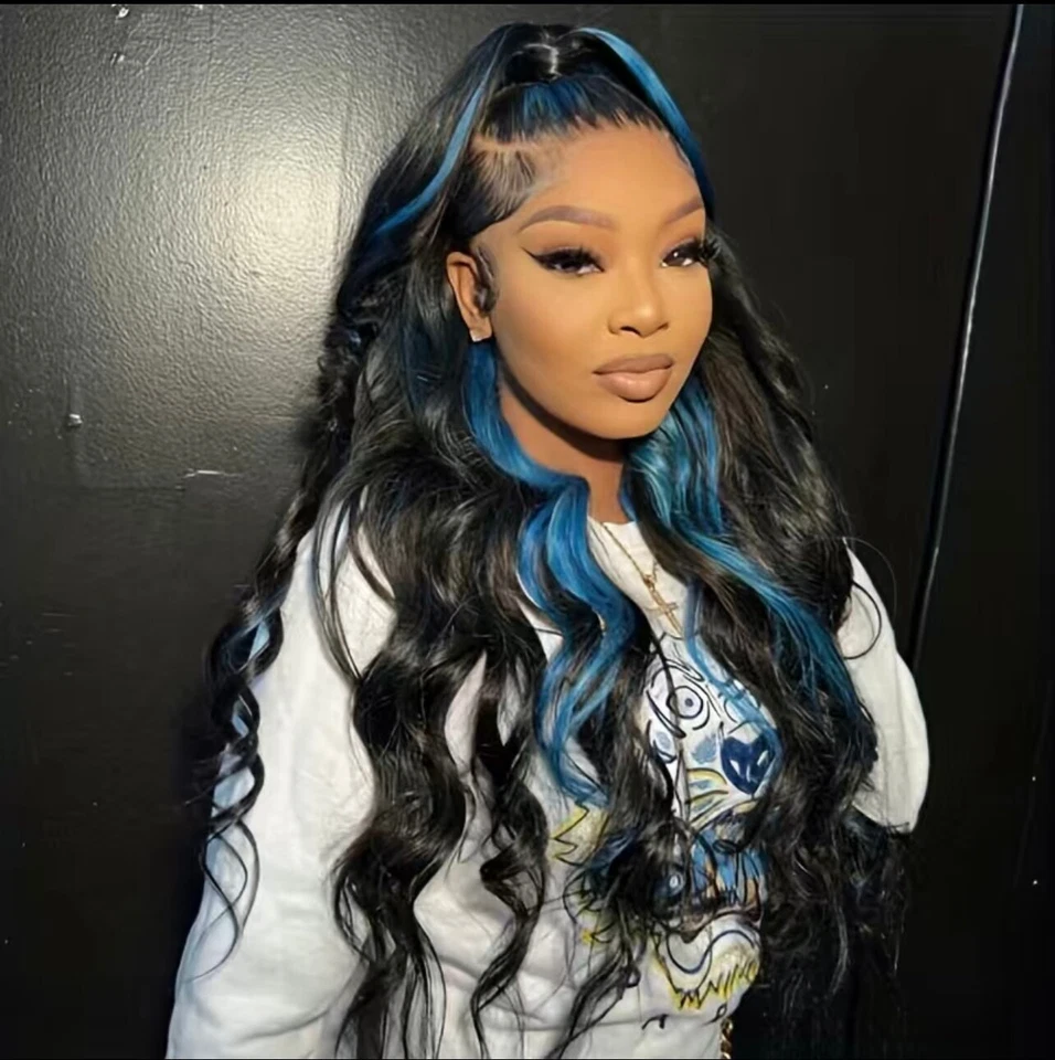 Peluca delantera Barbie azul resaltada cuerpo onda encaje Foto 4 de 4