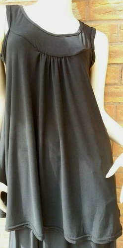 GIRLS LADIES WOMEN'S PLAIN BLACK FLIMSY DRESS TUNIC TOP SLEEVELESS ROUND NECK