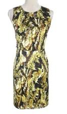 dressbarn Olive Green Sheath Mini Dress Plated Crew Neck Women Size 4 High Waist