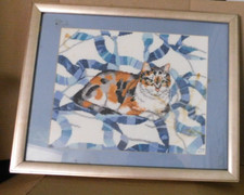 Needlepoint : Cat - Framed Needlepoint Picture - appx: 19 inch x 15 inch