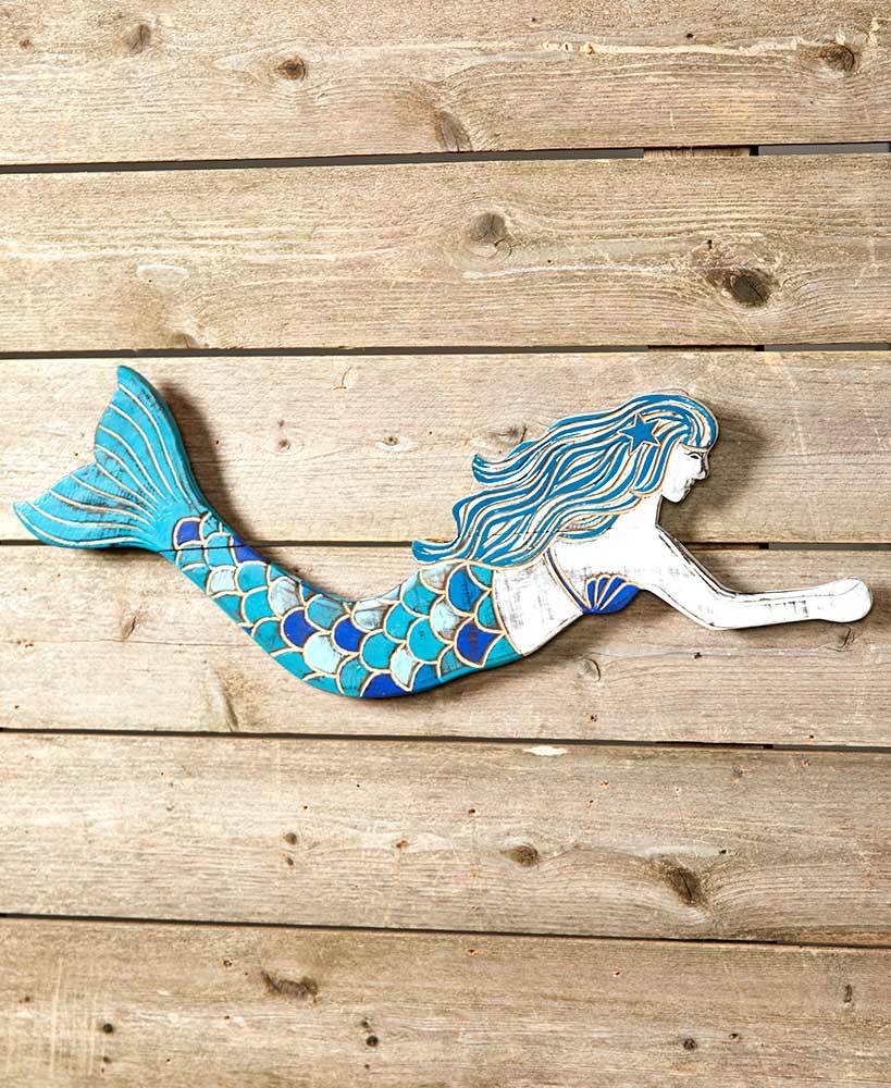 Beach Craved Wood Flaming Wall Hanging Tropical Pineapple Mermaid