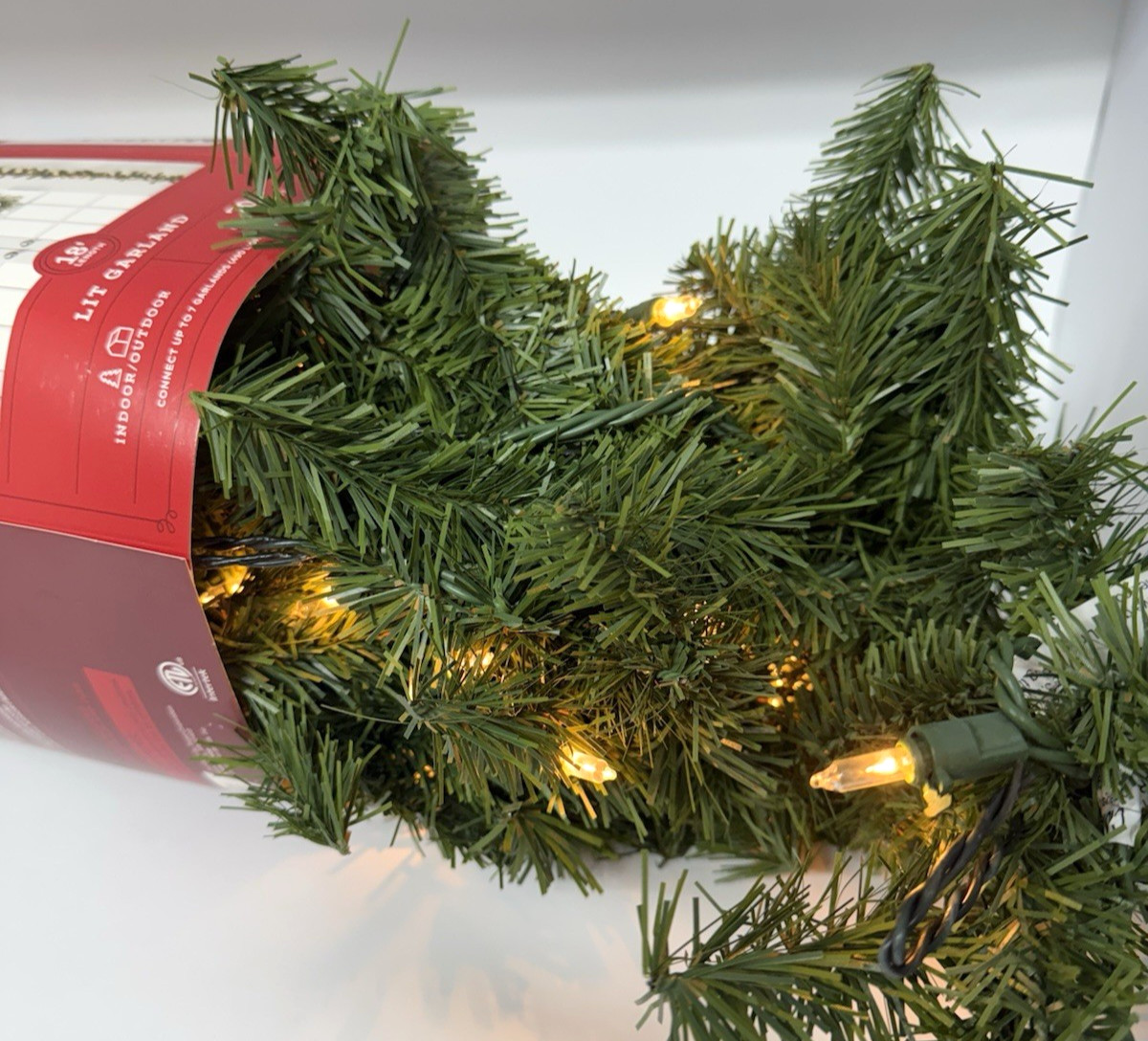 Wondershop 18ft Lit Garland Clear Lights Christmas Pine Bright Steady Decoration