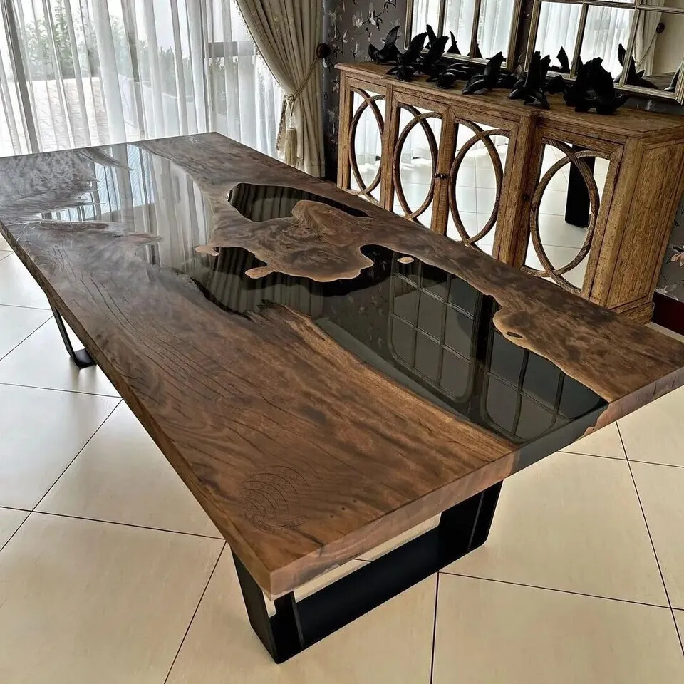 Black Clear Epoxy Dining Table Resin Wooden Table Top for Home Center Coffee Top