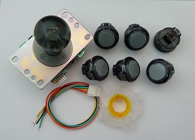 JAPAN Sanwa Clear Black Joystick GT-Y Wire Push-buttons x 6 Video Game Parts Set