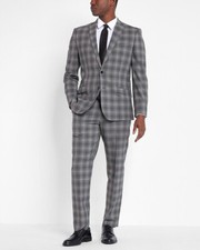NEW EXPRESS 148 GRAY SLIM PLAID WOOL BLEND MODERN TECH SUIT PANT SZ 30/30