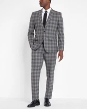 NEW EXPRESS $148 GRAY SLIM PLAID WOOL BLEND MODERN TECH SUIT PANT SZ 32/32