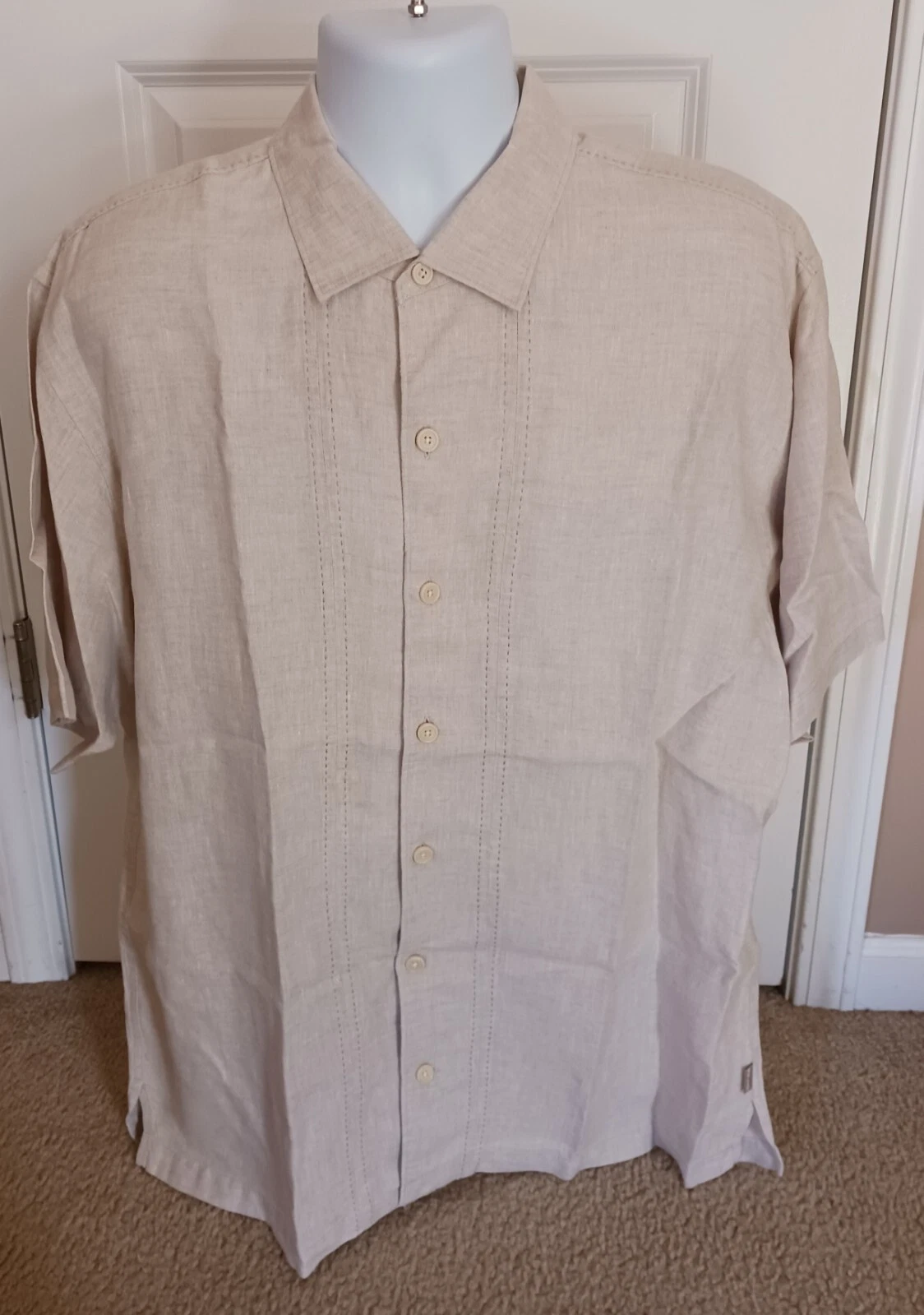 Mens Tommy Bahama Relax Linen Sand Color Button Up Shirt Size Xl
