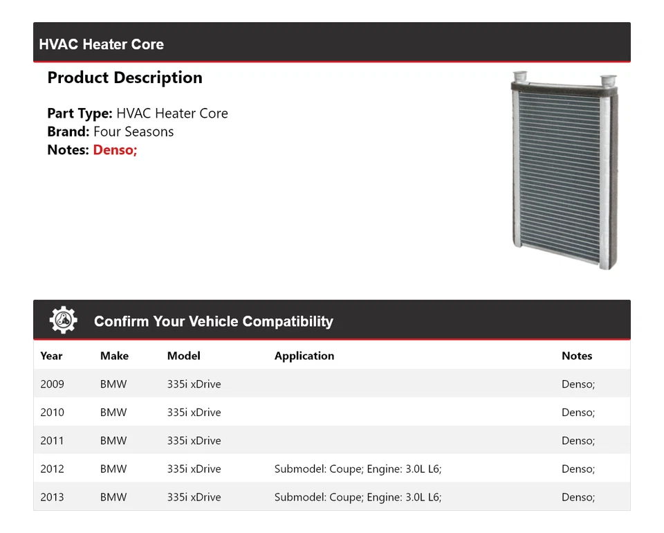 Para BMW 335i xDrive 2009-2013 HVAC núcleo de calefacción 4 estaciones 2010 2011 2012 Foto 2 de 4