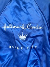 Vintage Hallmark Cards Satin Jacket Employee Uniform Auburn Sportswear Med Blue