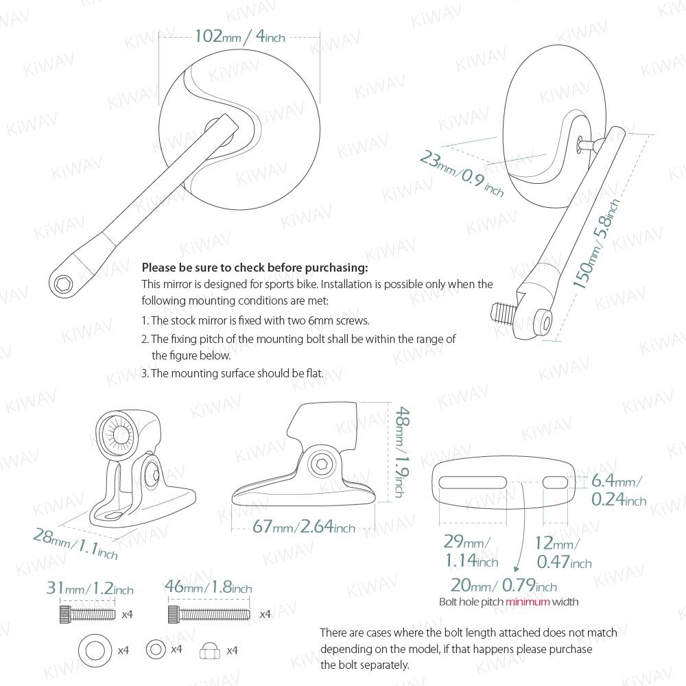 Fairing mirrors black Retro round convex black base fits Kawasaki