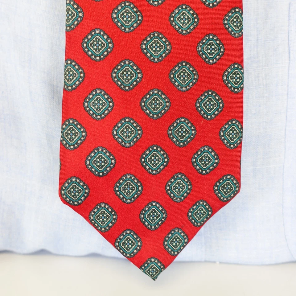 Foulard Medallón Cuello Corbata Para Hombres Rojo Tejido Seda Ivy League Traje BERT PULITZER EE. UU. Foto 2 de 4