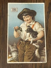 James Pyle's Pearline Soap Boy w/ Dog and Cat Victorian Trade Card