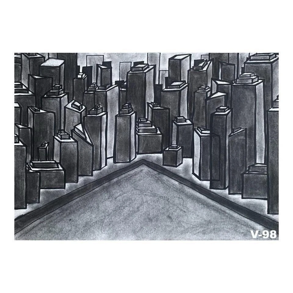 VETEMENTS Felpa con cappuccio V 98 'Cubist City' Verde irlandese Taglia: Large