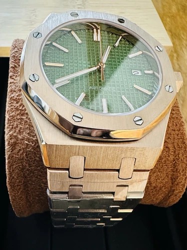Royal Oak Style Watch, brand new, Automatic, Rose Gold case and olive green dial