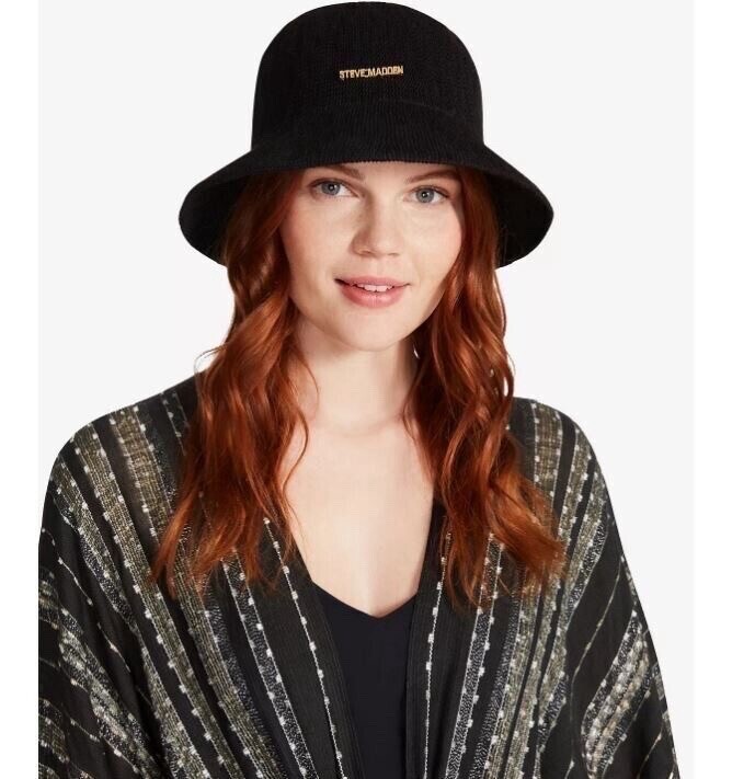 Steve Madden Fleece Black Bucket Hat with Gold Logo Steve Madden NWT! Women main image 2