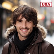 Men's Short Brown Wig Natural Fluffy Hair Wig Heat Resistant Daily Gift 2024 USA
