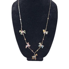 Sweet Romance Jewelry Carousel Animal Charm Necklace 28" Burnished Bronze Metal