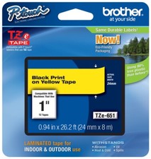 Brother 1" (24mm) Black on Yellow P-touch Tape for PT580c, PT-580c Label Maker