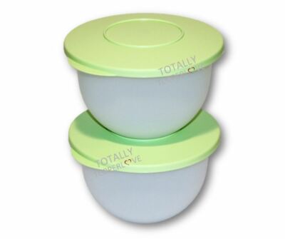 Tupperware 2 Impressions Bowls 5.5 Cup Set Mixing Salad Containers Green NEW