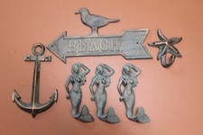 Beach Cottage Entryway Mermaid Nautical Wall Hooks / Coat Hooks, Happy Hour