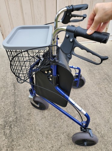 Medline Foldable 3 Wheel Rollator w/ Tray & Basket, Blue Color, Mobility Walker - Picture 2 of 16
