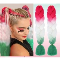 24" Colored Jumbo Braiding Hair Extension Ombre Red White Green