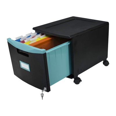 Plastic One-Drawer File Cabinet   Locking Document Organizer with Casters for...