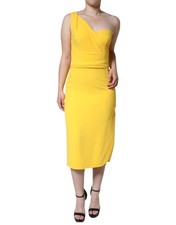 Dolce & Gabbana Yellow One Shoulder Side Slit Midi Women's Dress