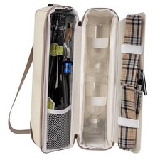 ALLCAMP Wine Tote Bag with Cooler Compartment  Picnic Set 1 Bottle Cream-Colored