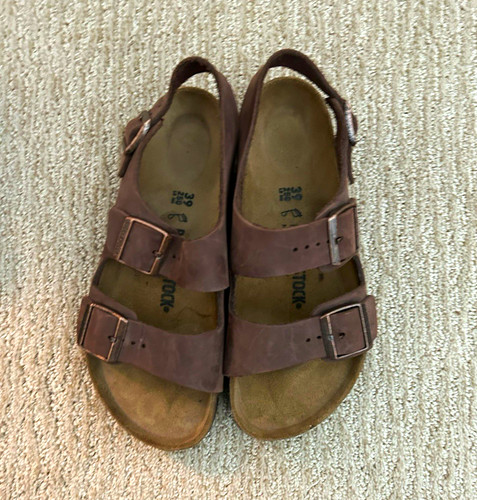 Birkenstock Milano Men’s Brown Leather Strappy Buckle Sandals US 7.5 M
