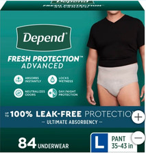 Men Large Depend Fresh Protection Incontinence Underwear 84-ct: 35  - 40"  SWC