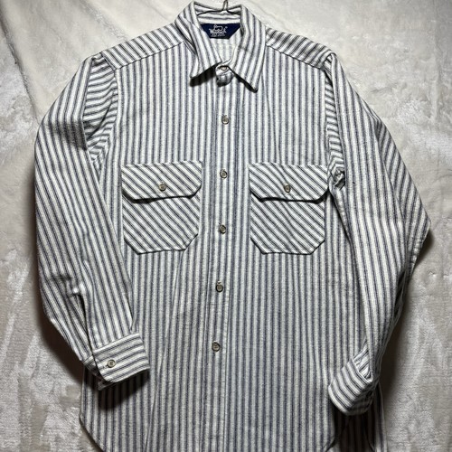 Vintage 90s Woolrich Button Up Shirt White Gray Stripe Chore Outdoor Flannel M - Picture 3 of 14