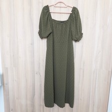 Mod Lusive Womens Midi Dress Size XL Olive Green Swiss Dot Cottage Prairie Boho