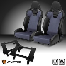 Fits 1979-1998 Ford Mustang Reclinable Racing Seats Black Pu Gray Suedebrackets Fits 1979-1998 Ford Mustang Reclinable Racing Seats Black Pu Gray Suedebrackets
