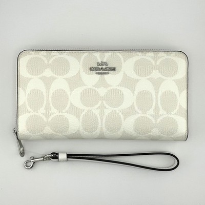Coach Boxed Long Zip Around Wallet In Signature Canvas Chalk