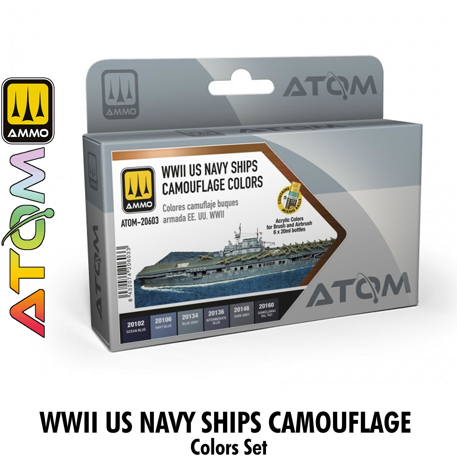 ATOM WWII US Navy Ships Camouflage colors Set6 20ml Acrylic Paint Ammo ATOM20603