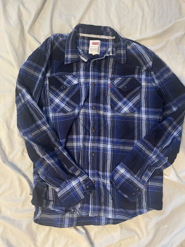 Levi’s Men’s Long Sleeve Button Down Shirt 100% Cotton Size Large Blue Plaid