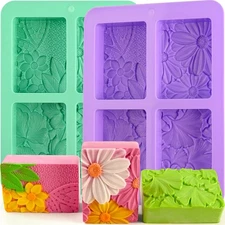 Silicone Soap Molds, 2 Pack 4-Cavity Rectangle Soap Mold, Flower Soap Making ...