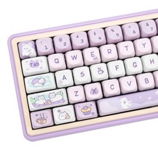 PBT Keycaps, MOA Profile Keycaps 132 Keys Dye Sublimation Purple Cute Cat Cus...