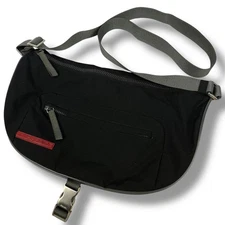 Prada Sport Shoulder Bag Black Nylon Logo Plate Vintage Authentic