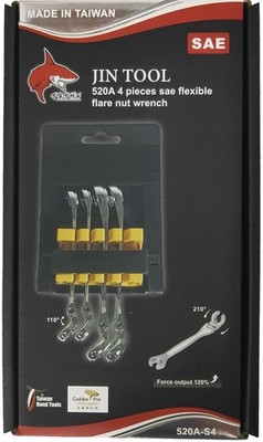 JIN TOOL Taiwan Flexible Flare Nut Wrench SAE,4 PCS 5/16''-3/8''-7/16''-1/2''