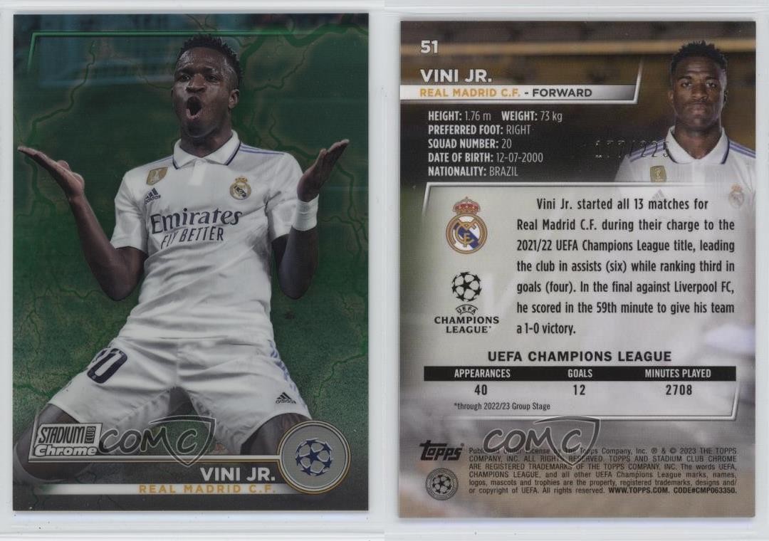 2022 Stadium Club Chrome UEFA Aqua & Green Electric Charge 177/225 Vini Jr #51