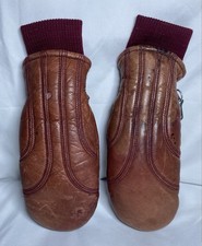 Vtg Leather Brown Burgundy Knit Cuff Insulated Ski Mittens Skiing Gloves Sm/Med