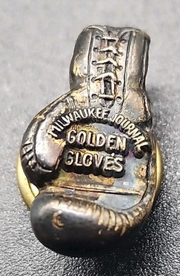 Vintage Antique Sterling Milwaukee Journal GOLDEN GLOVES  Screw Back Pin by E&U