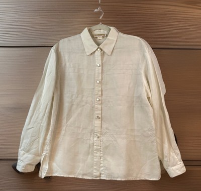 Starlette Womens Large 100% Linen Button Up Tunic Crochet Pearl Buttons