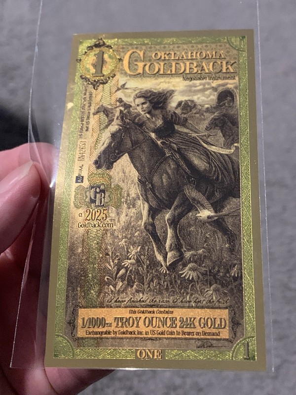 2025   1 Oklahoma Goldback  .999 Fine Gold 1/1000th 24k