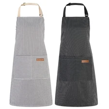 2 Pack Kitchen Cooking Aprons, Adjustable Bib Chef Apron with 2 Black+grey