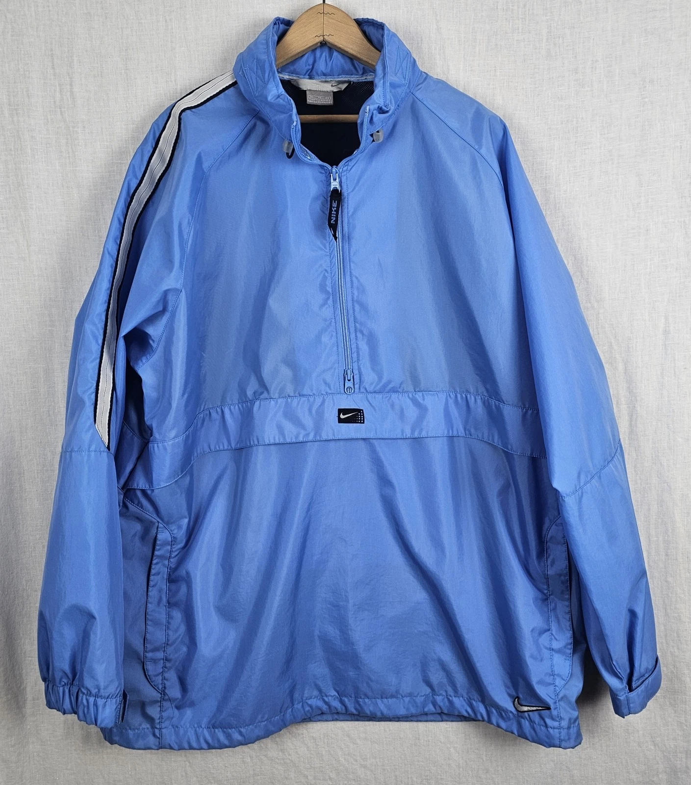 VTG Y2K Nike Windbreaker Zip Up Hood Jacket Blue Oversized XL Kangaroo Pouch