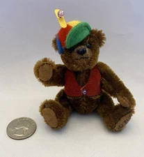 Rare Miniature Mohair Beverly White Signed Fully Jointed Bear 4” Dark Brown