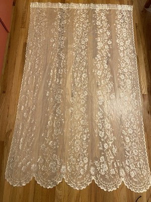 Vintage Sears Ivory Sheer Curtains 4 Panels Floral Lace Rod Pocket Scalloped